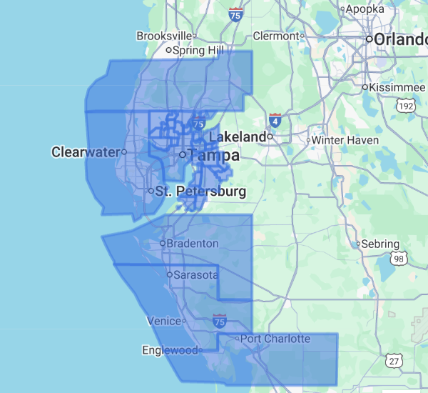 BozmanFix Appliance Repair service area map for Tampa Bay FL