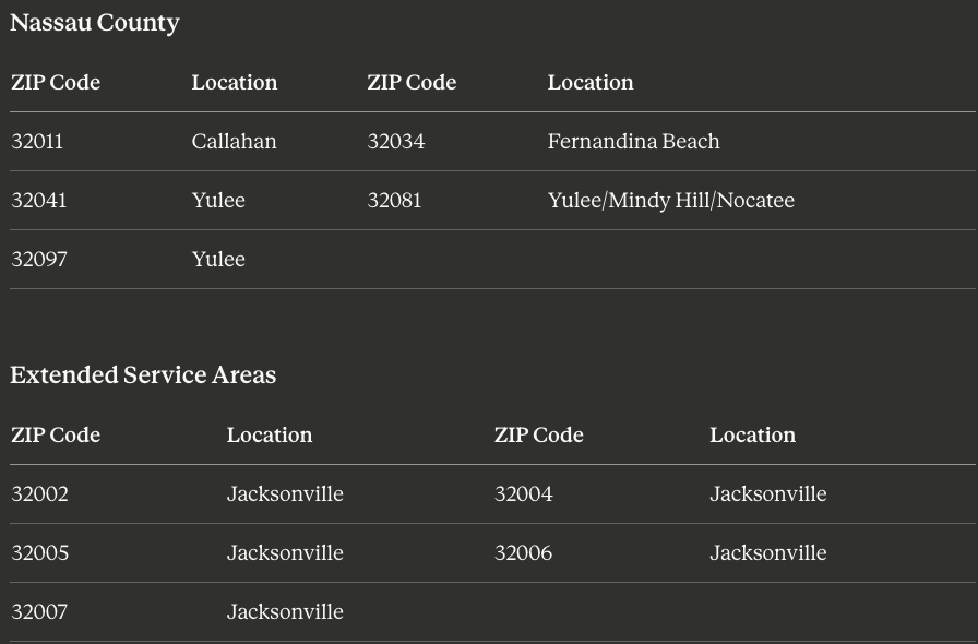 Nassau County
Extended Service Areas